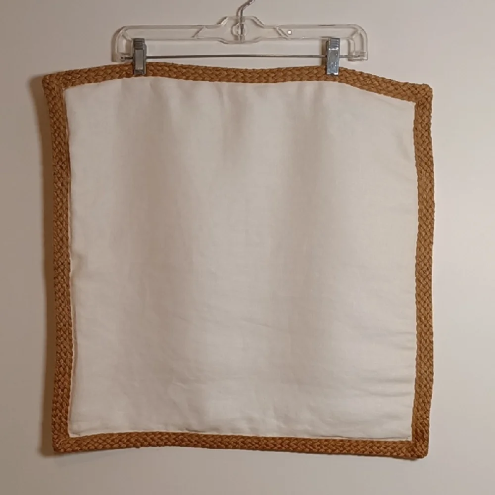 Pottery Barn Linen Pillow with Jute Border White/Tan 20 x 20